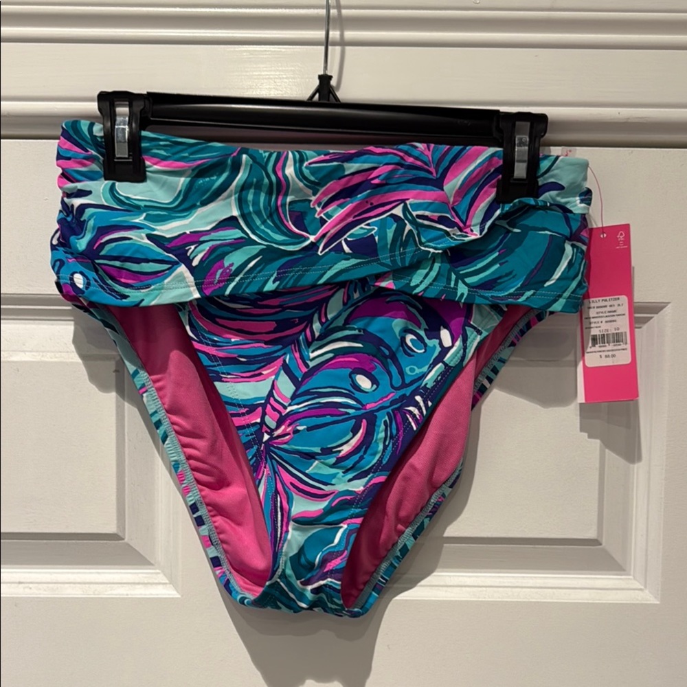 Lilly Pulitzer High Waisted Bikini Bottoms - Pink and Blue